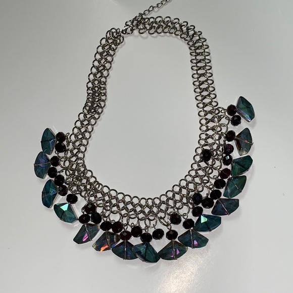 Woman’s jewelry necklace  16 inch choker chunky chain with glass purple … - Picture 1 of 5